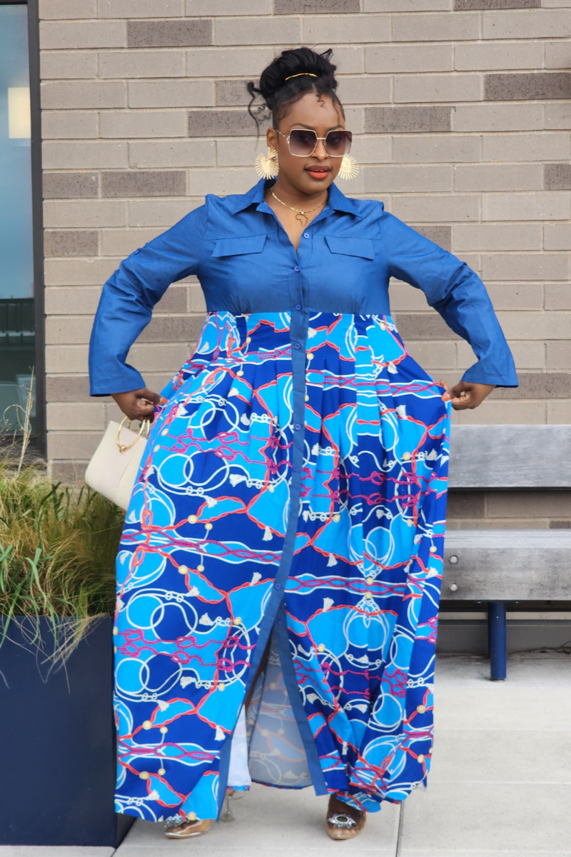 AFRICAN QUEEN MAXI DRESS /BLUE
