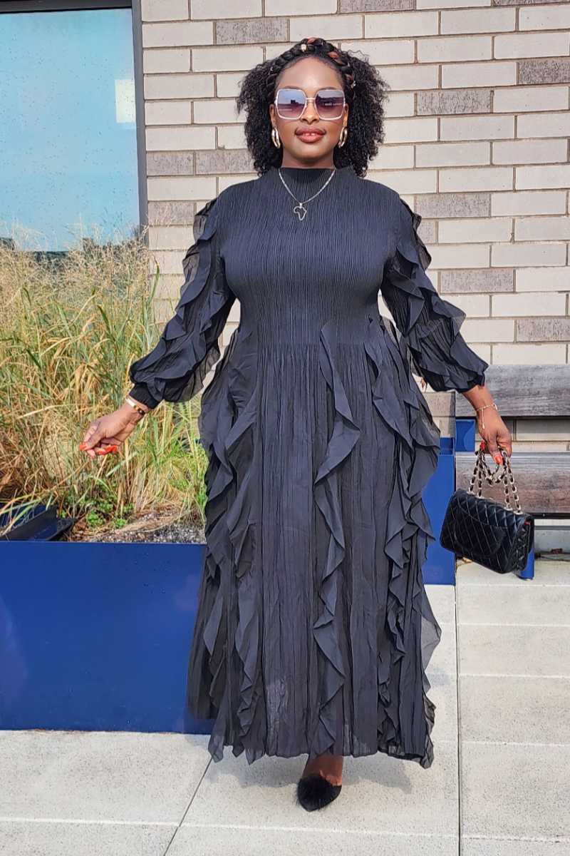 ELEGANCE FLOWY DRESS /BLACK (PRE-ORDER ONLY WILL BE SHIPPED UNTIL NOV 3)