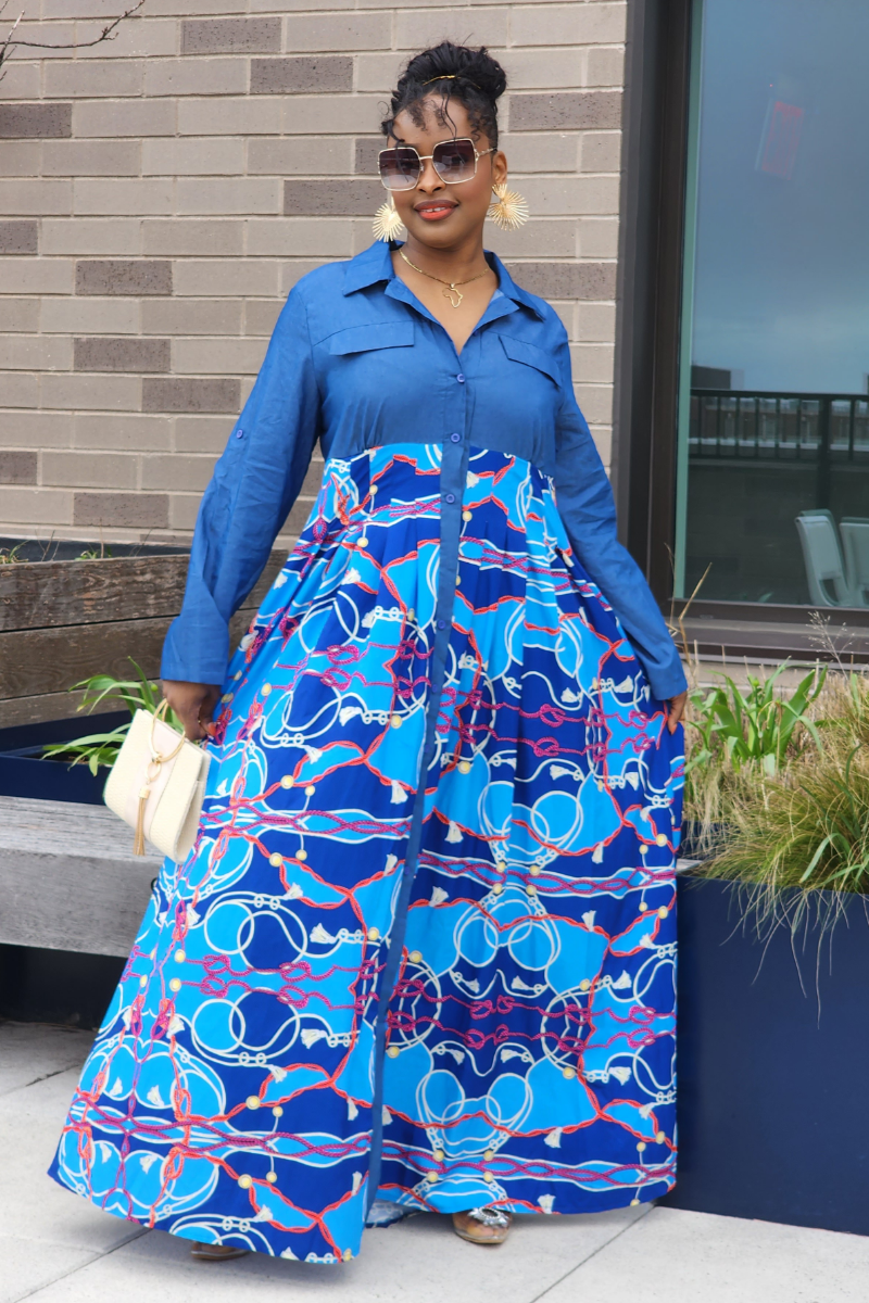 AFRICAN QUEEN MAXI DRESS /BLUE