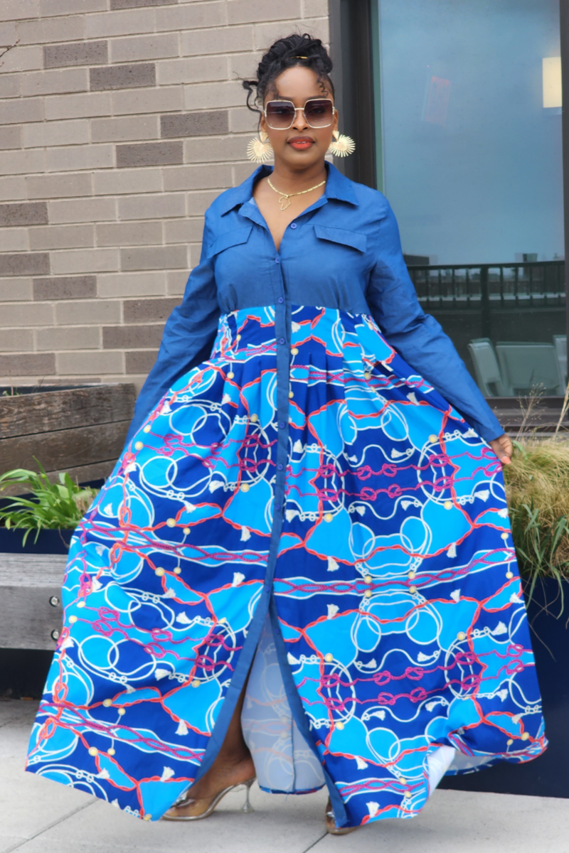 AFRICAN QUEEN MAXI DRESS /BLUE