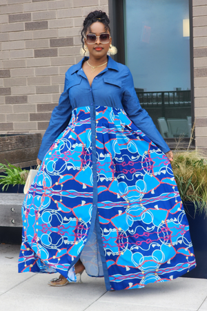 AFRICAN QUEEN MAXI DRESS /BLUE