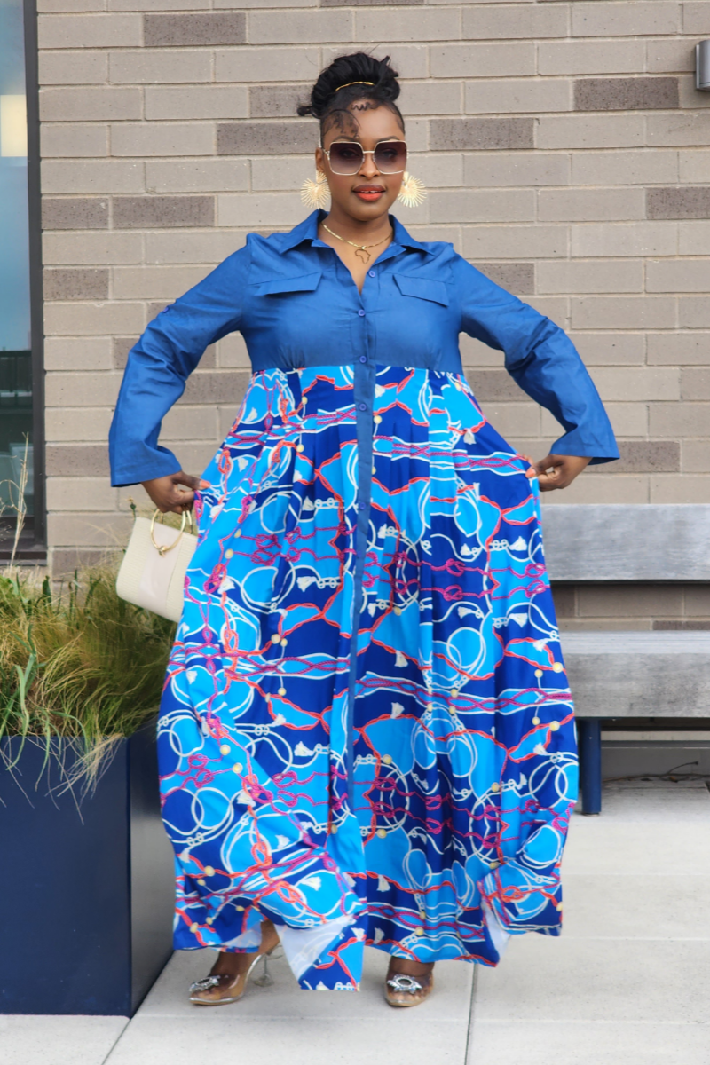 AFRICAN QUEEN MAXI DRESS /BLUE