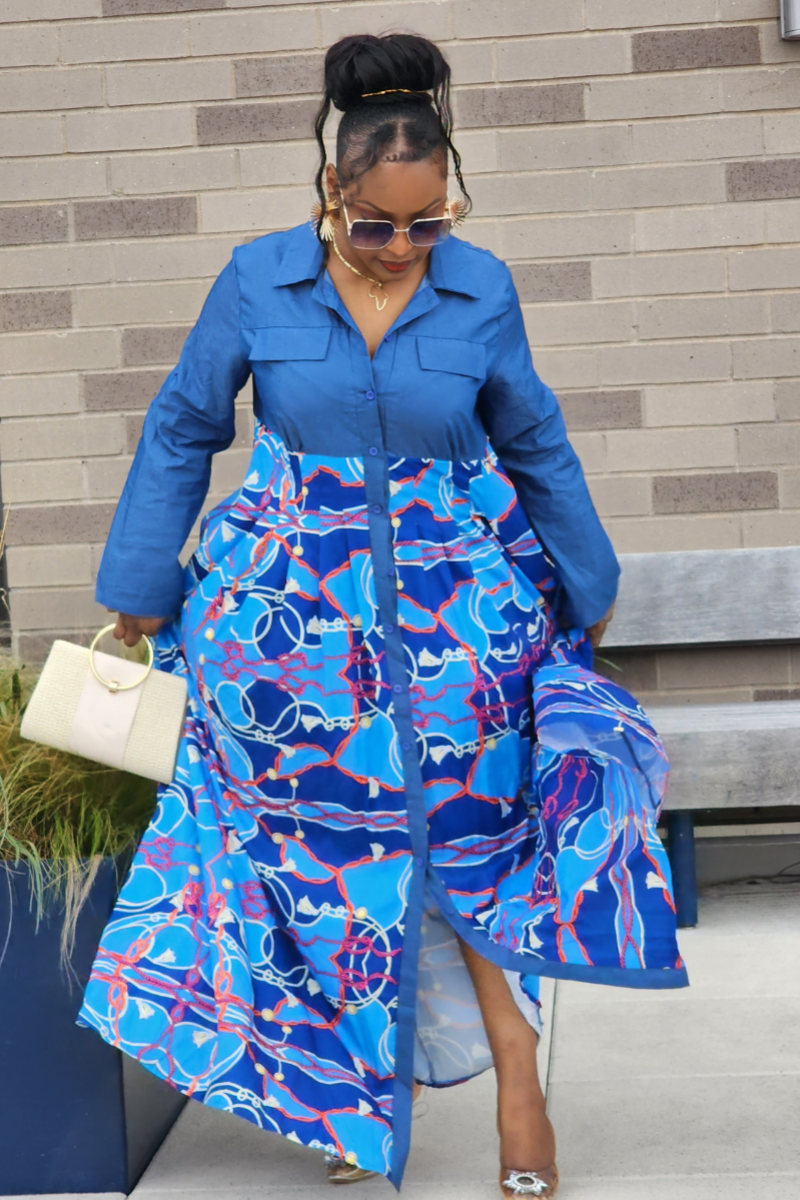 AFRICAN QUEEN MAXI DRESS /BLUE