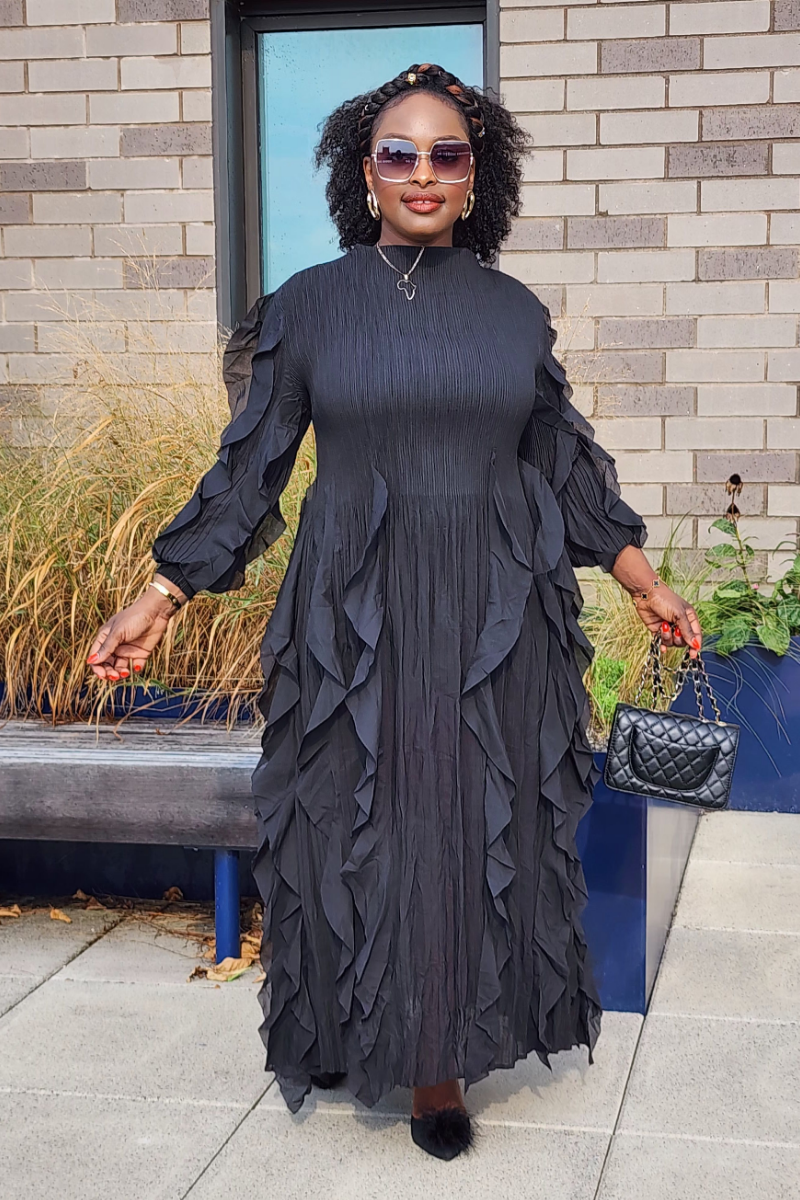 ELEGANCE FLOWY DRESS /BLACK (PRE-ORDER ONLY WILL BE SHIPPED UNTIL OCT 29)
