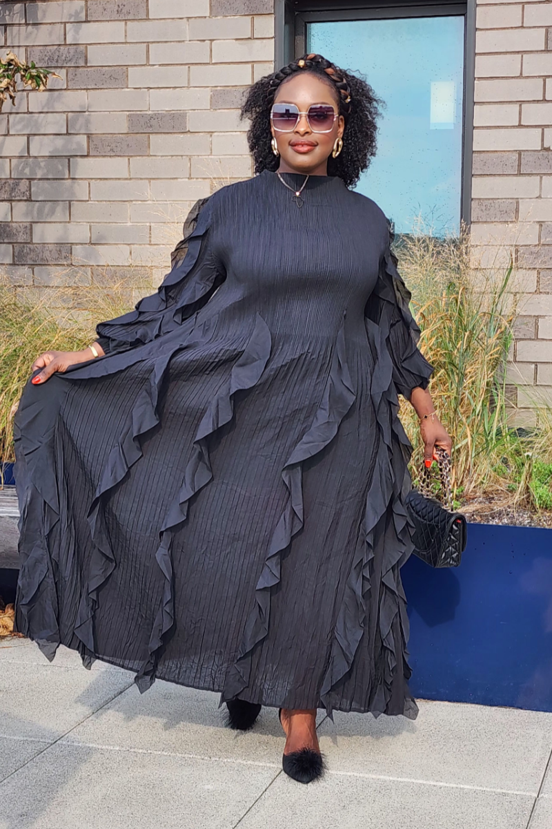 ELEGANCE FLOWY DRESS /BLACK (PRE-ORDER ONLY WILL BE SHIPPED UNTIL NOV 3)